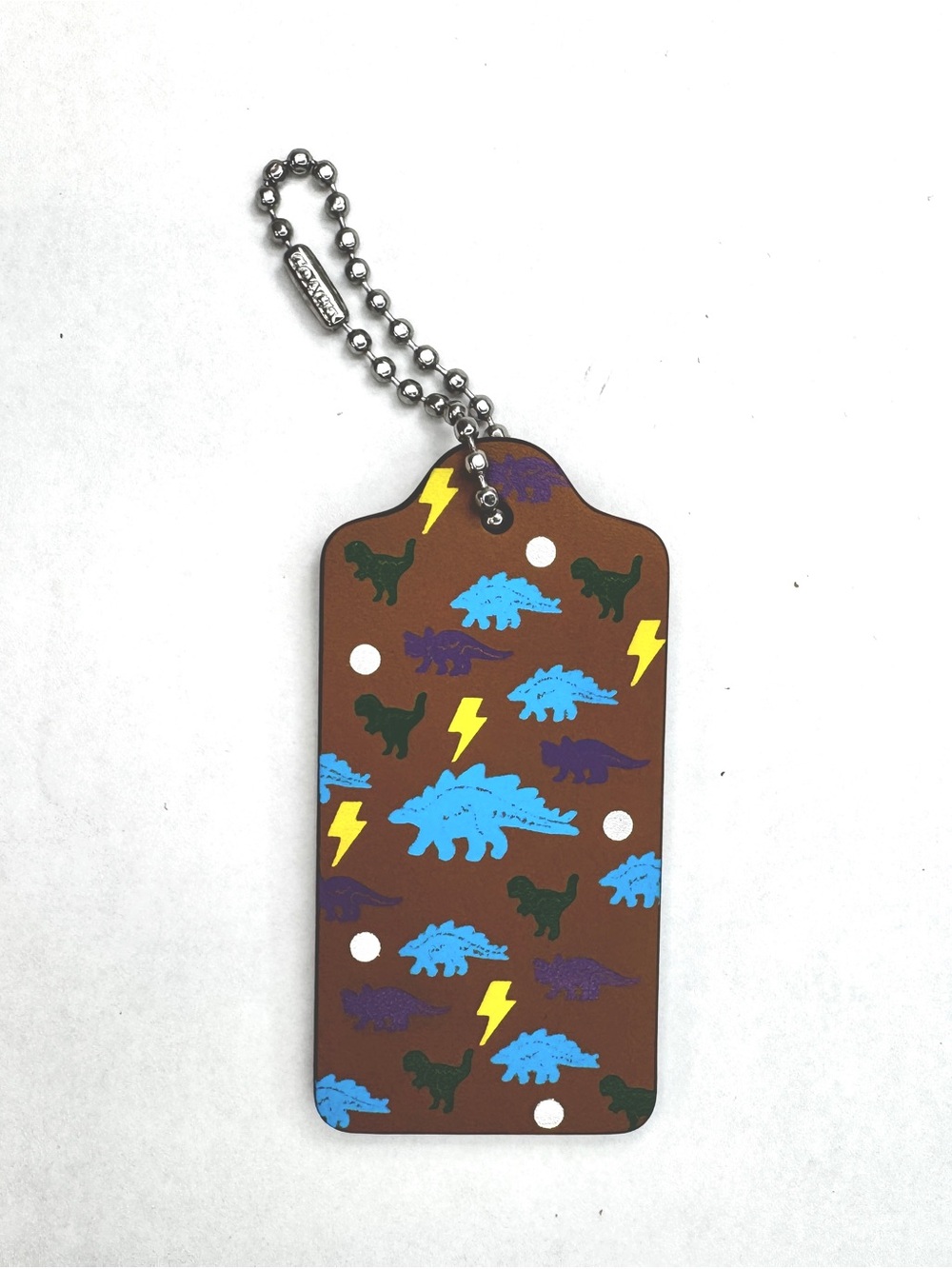Coach Dinosaur Lightning Bolt Leather Hangtag Bag Charm Brown